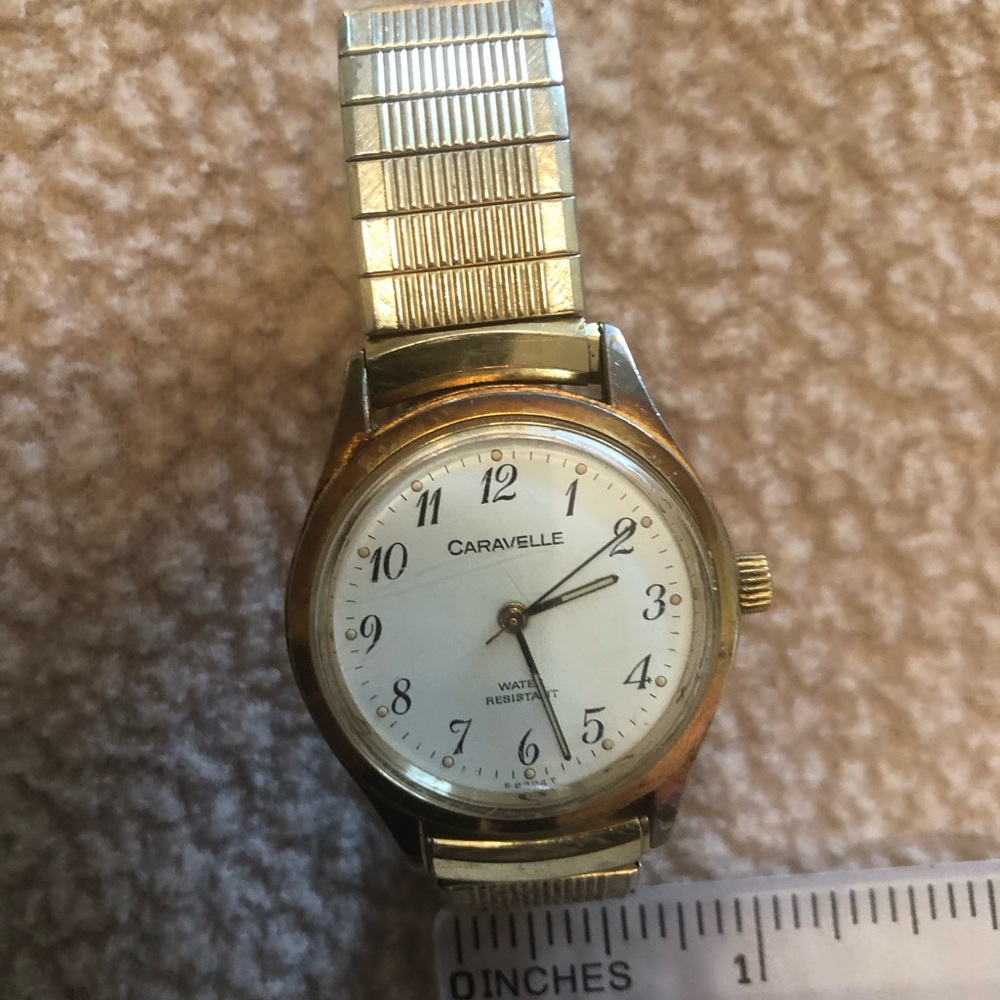 Women’s  Vintage Caravelle Gold Watch with White Dial - Wind Up